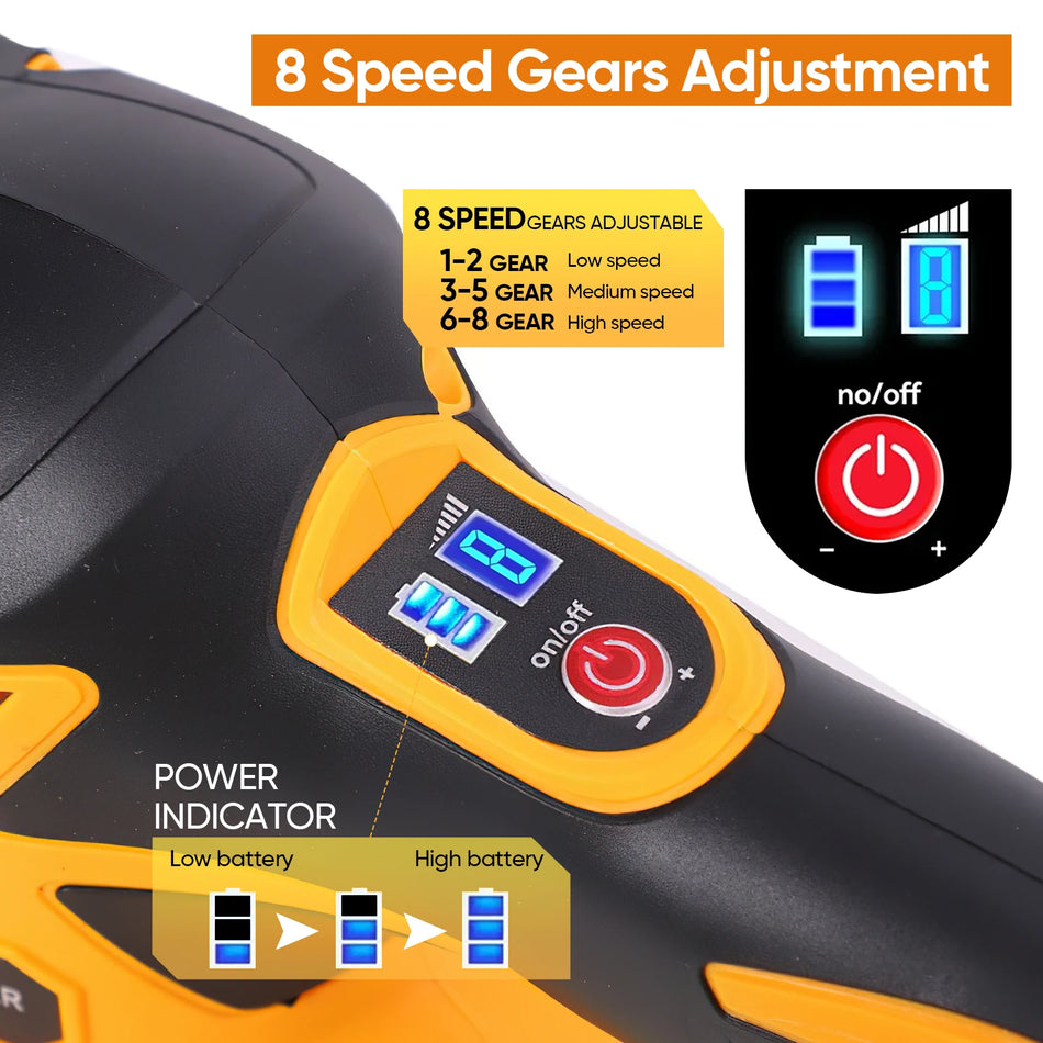 Polidora Elétrica Sem Fios com Display Digital de 6000RPM e 8 Engrenagens para Polimento, Cera e Lixamento de Carros para Bateria Makita 21V