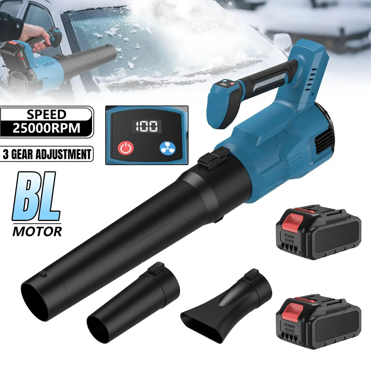 Brushless 3 Gear Cordless Air Blower For Makita 18V Battery With 2&times;Battery / spain