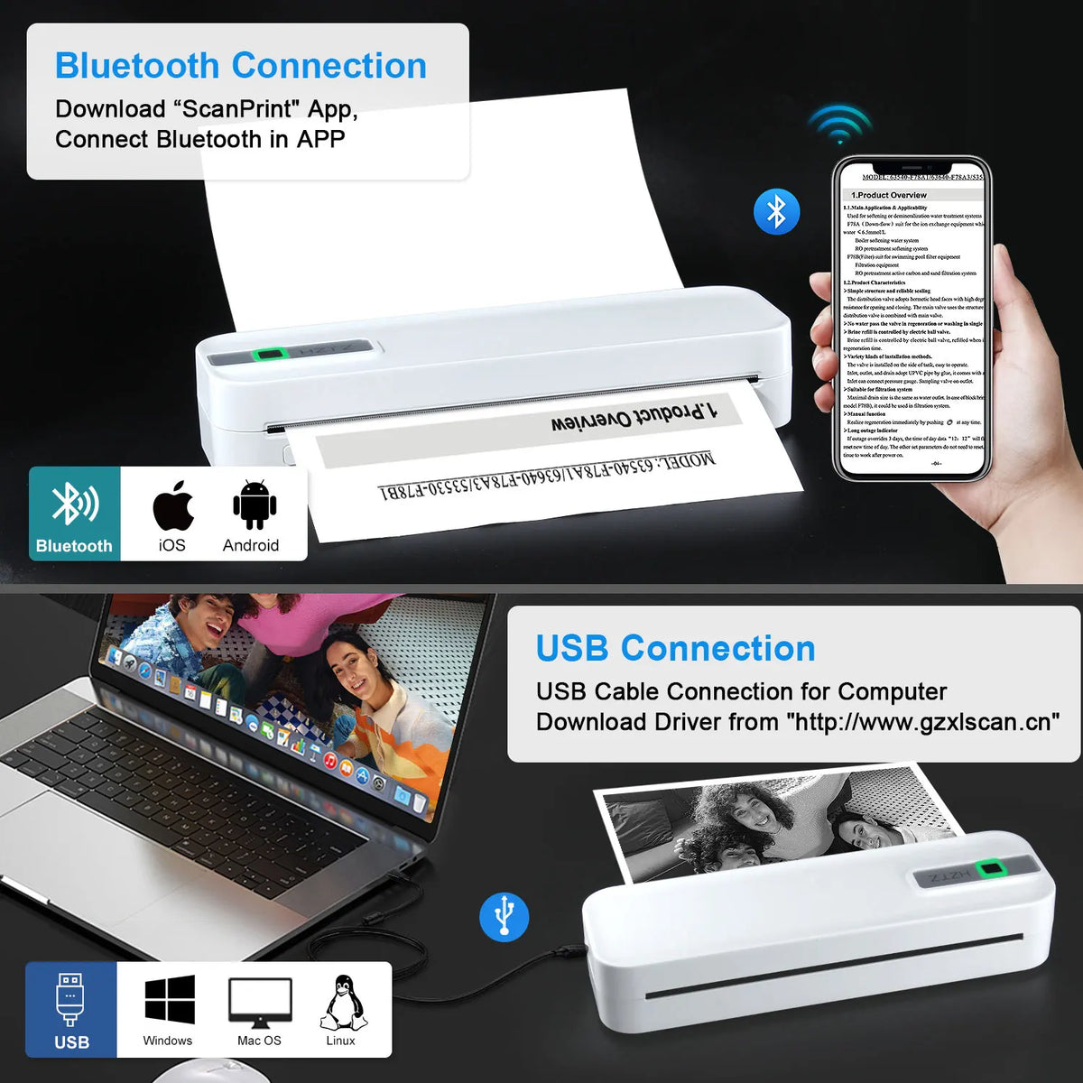 A4 Portable Wireless Inkless Thermal Printer - Bluetooth