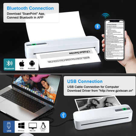 A4 Portable Wireless Inkless Thermal Printer - Bluetooth