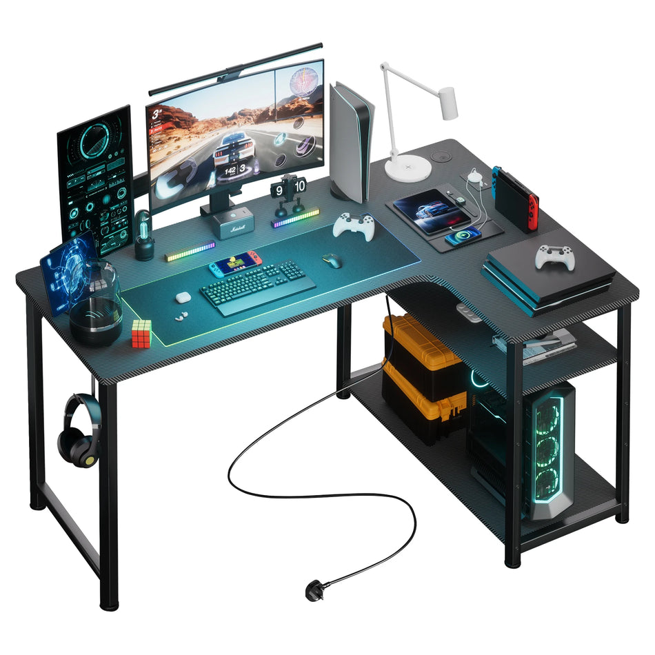 COMHOMA 120cm L Shaped Gaming Desk with USB Port and Shelf