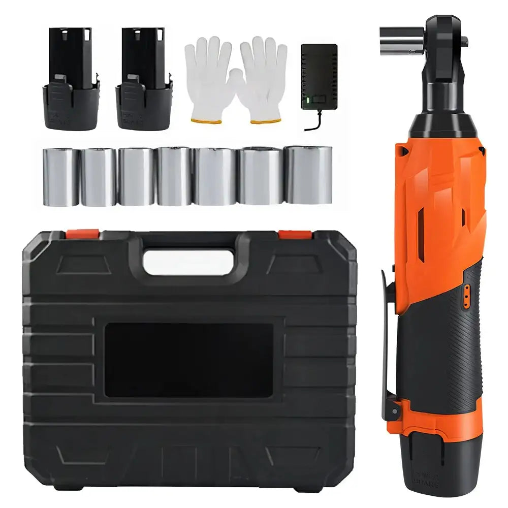 12V Cordless Ratchet Wrench 200Nm 7 Socket Set 2 Batteries Orange / spain