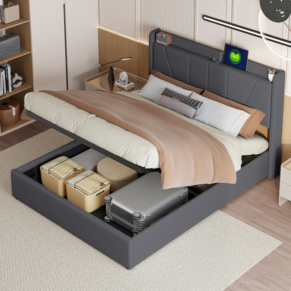 Urban Luxe Upholstery Bed 140x200 With USB C And Storage