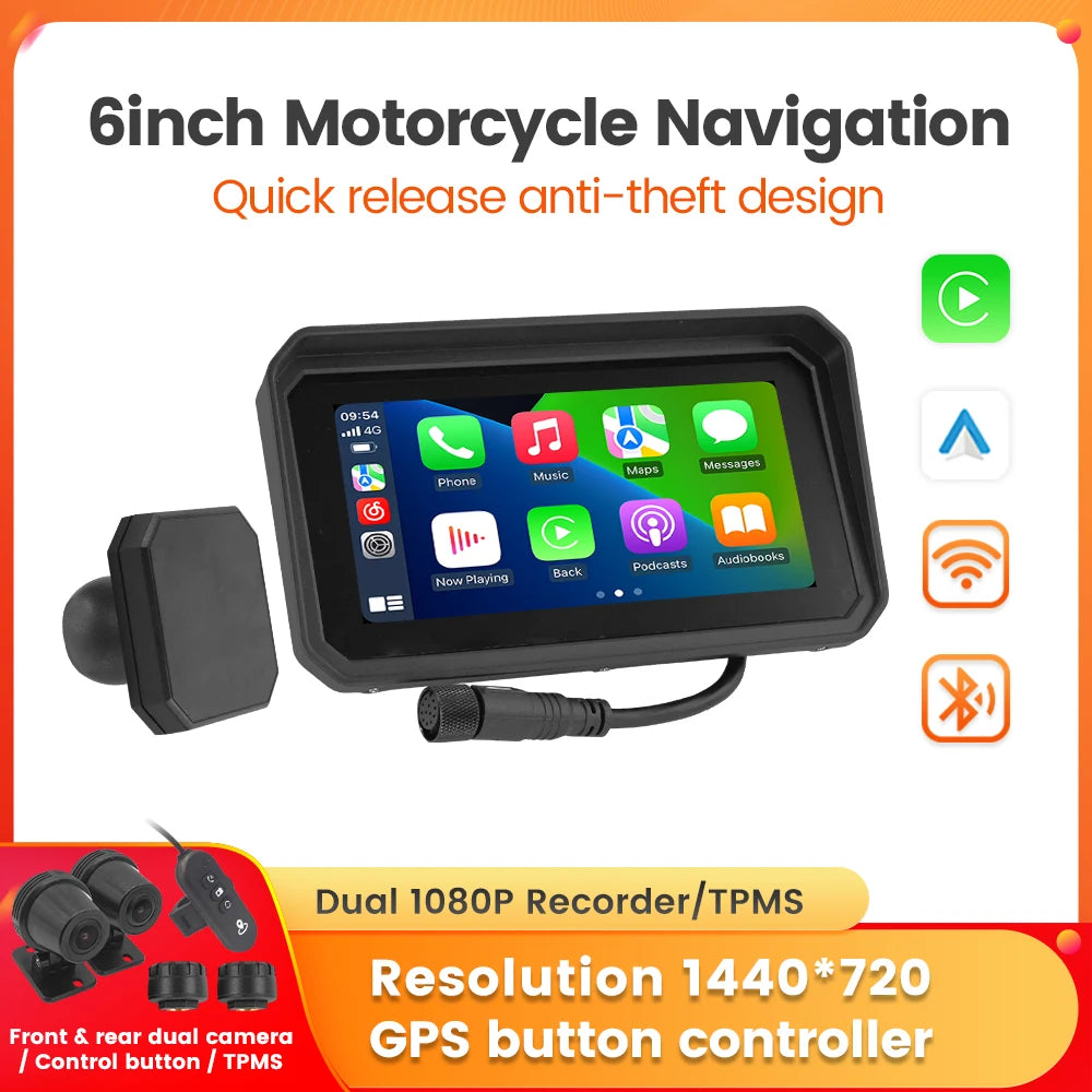 NAVIFANS 6 Inch Motorcycle GPS &ndash; IP67 Waterproof with Wireless Carplay and Android Auto black