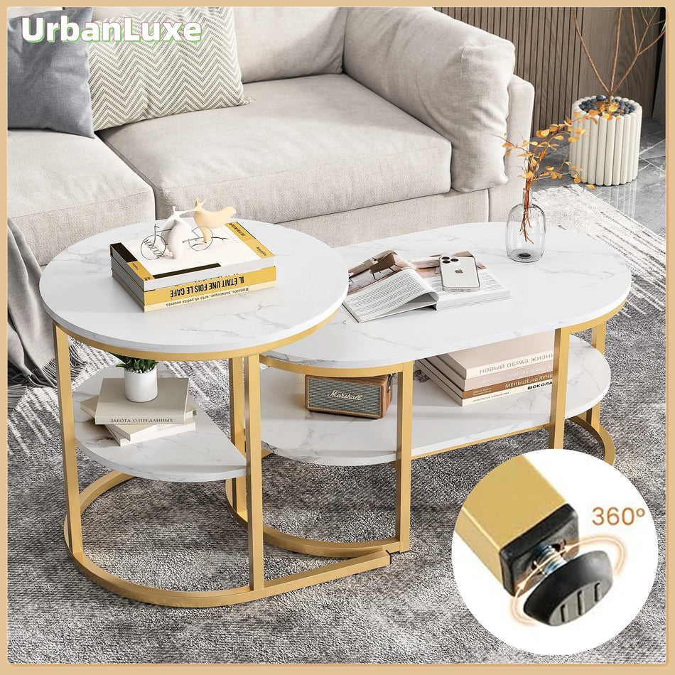 Urban Luxe Marble Slab Coffee Table With Adjustable Feet