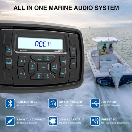 AKAMATE Marine Stereo Boat Radio - Waterproof Bluetooth