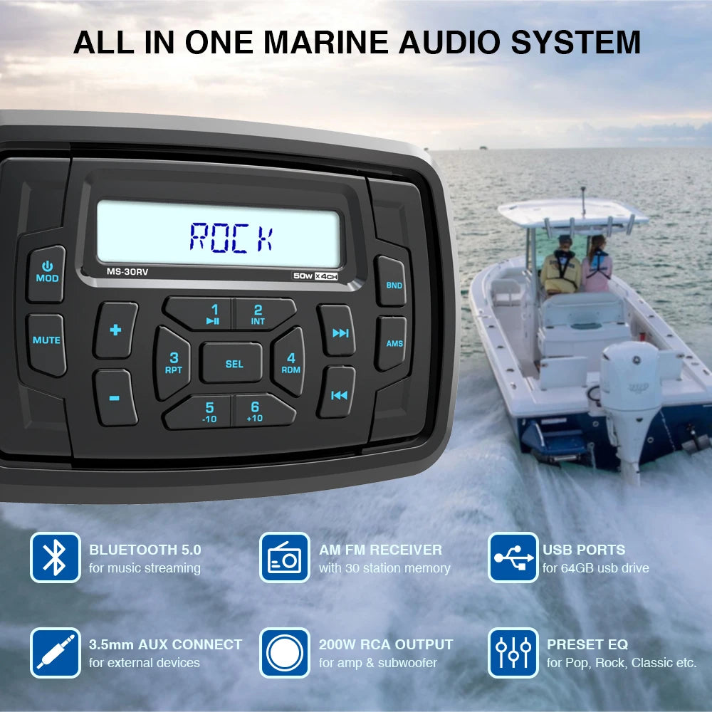 AKAMATE RV Radio MP3 Media Player &ndash; Waterproof Bluetooth