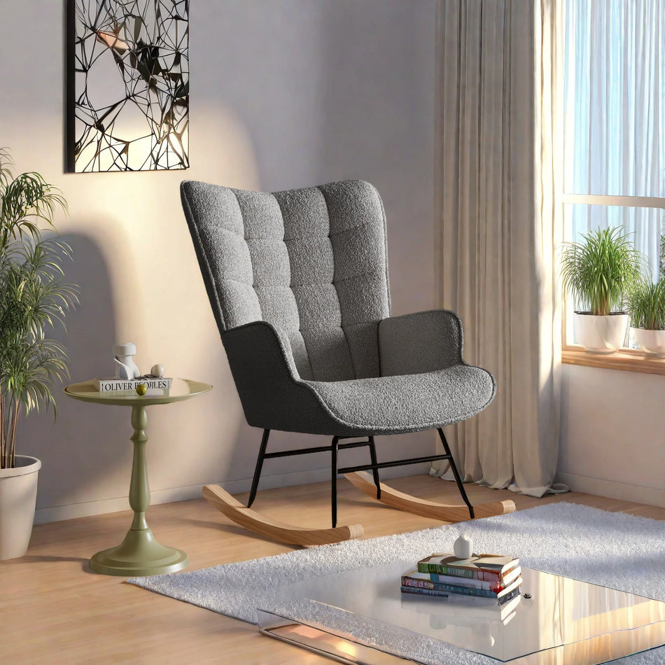 Уютное серое качающееся кресло UrbanLuxe с подлокотниками и спинкой