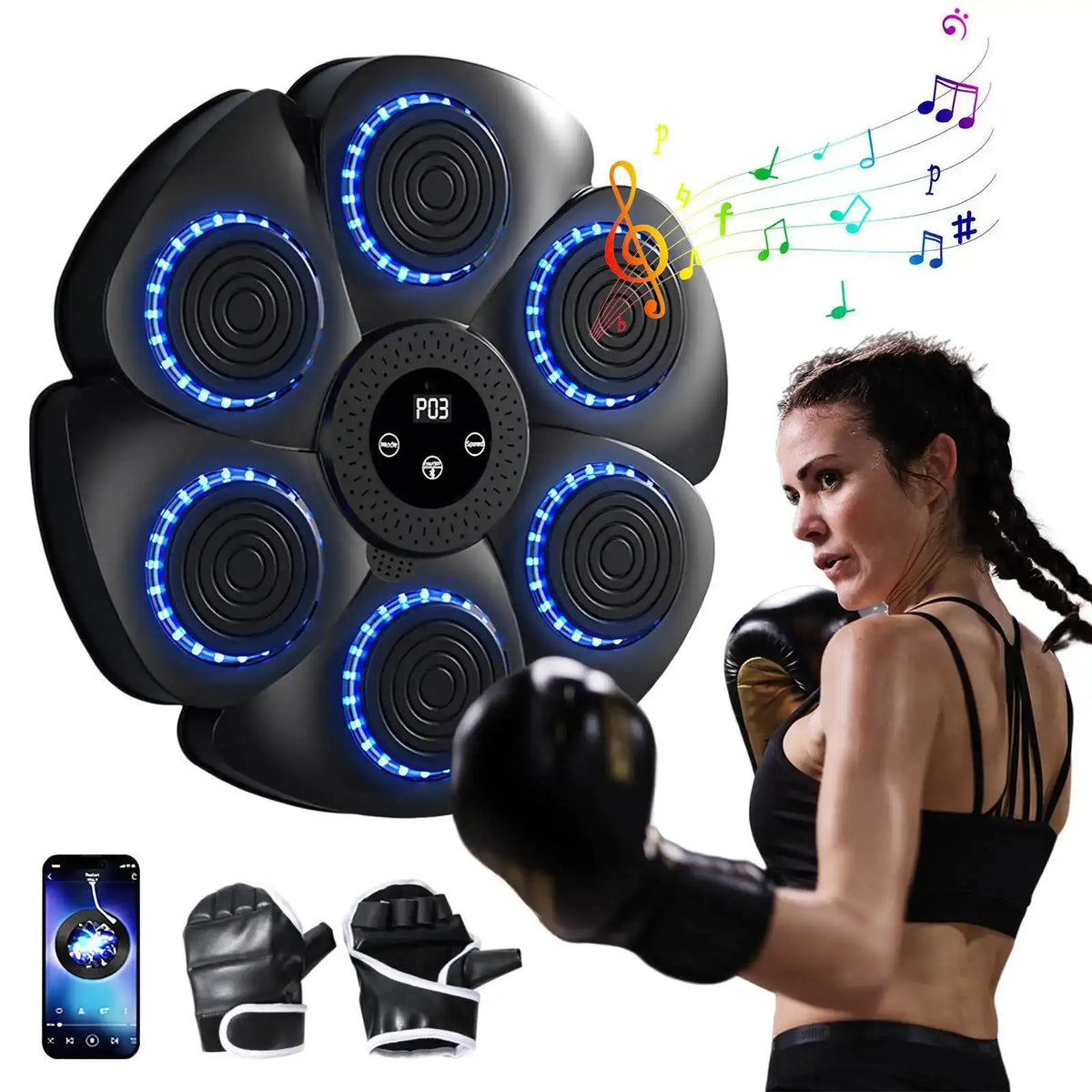 Smart Bluetooth Music Boxing Machine Gloves-9 Modes &amp; 9-Speed Training,Auto Color-Change Hit Counter Home Gym/Office,Adults&amp;Kids Black-1 Boxing Gloves / Poland