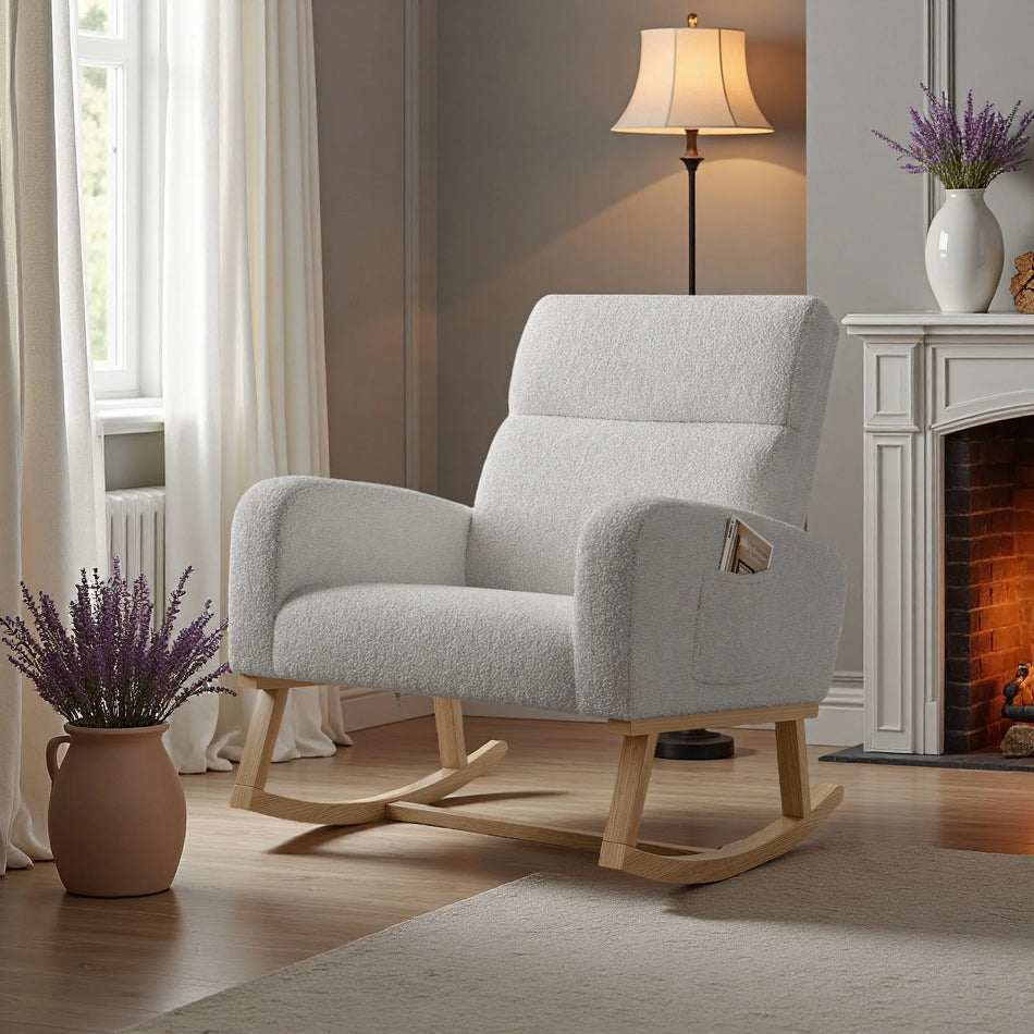 Urban Luxe Rocking Chair With Armrests And Storage Bags