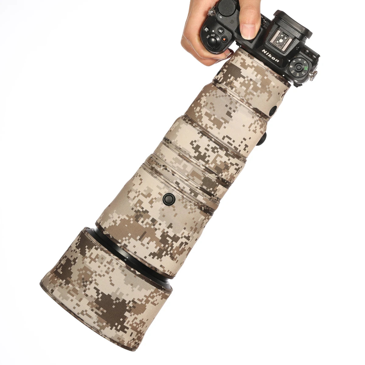 Camouflage Lens Coat for Nikon Z 180-600mm F5.6-6.3 VR - Waterproof &amp; Rainproof Brown Grid / CHINA