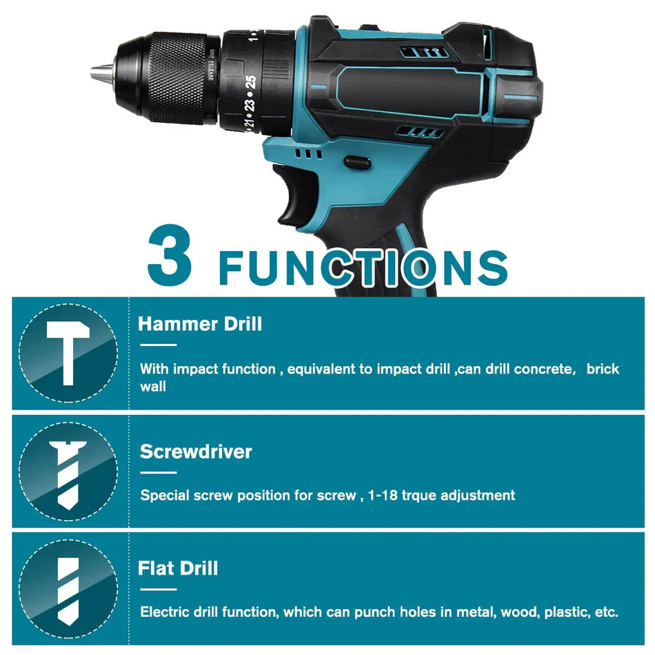 3 In 1 Impact Drill Hammer Screwdriver 520 Nm 4000 RPM