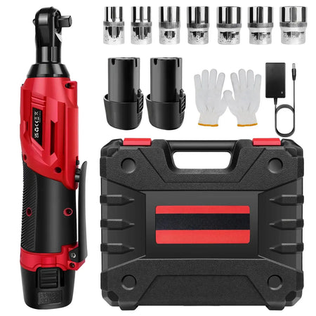 12V Cordless Ratchet Wrench 200Nm 7 Socket Set 2 Batteries Red / Poland