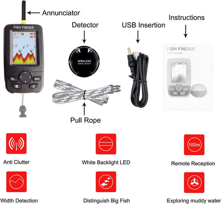 Portable Wireless Sonar Fish Finder with LCD Display - 100m Range