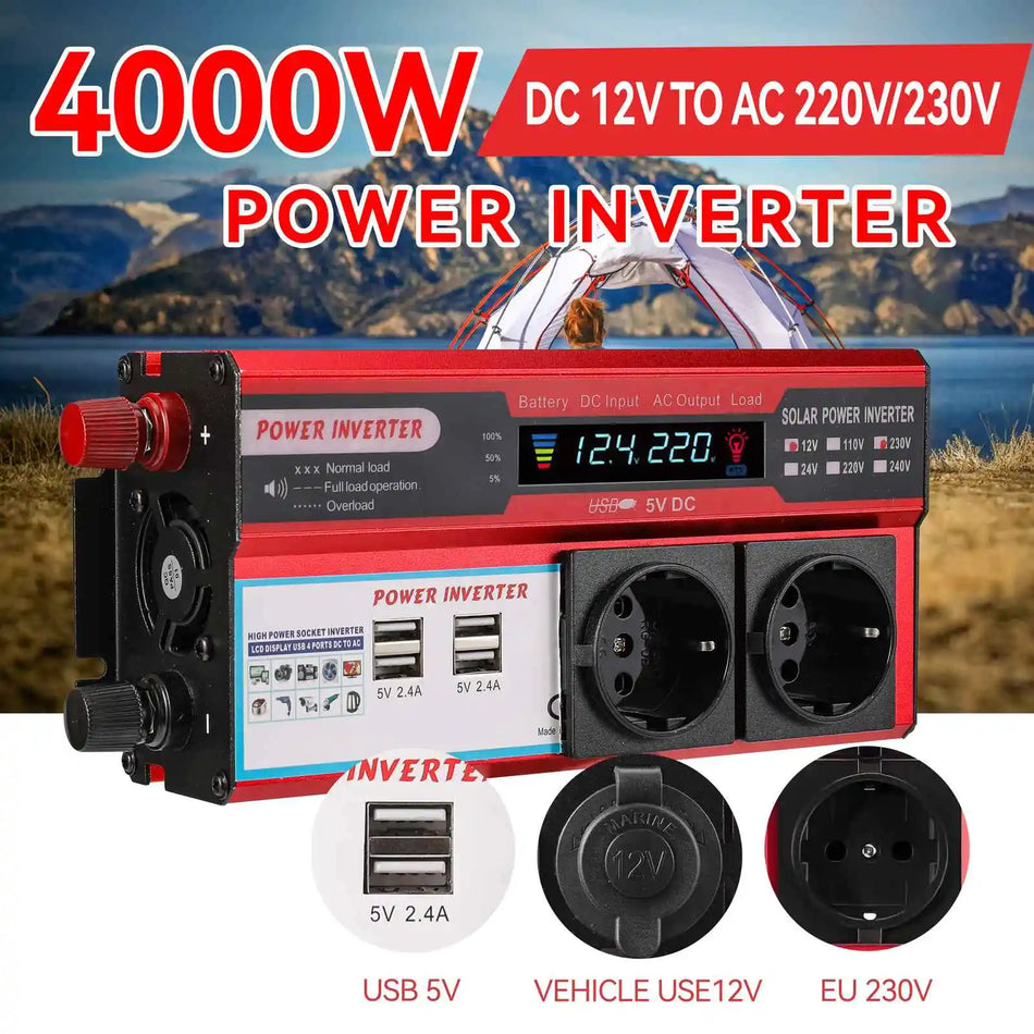 4000W 3000W Tehoinvertteri DC 12V AC 220V – LED-näyttö