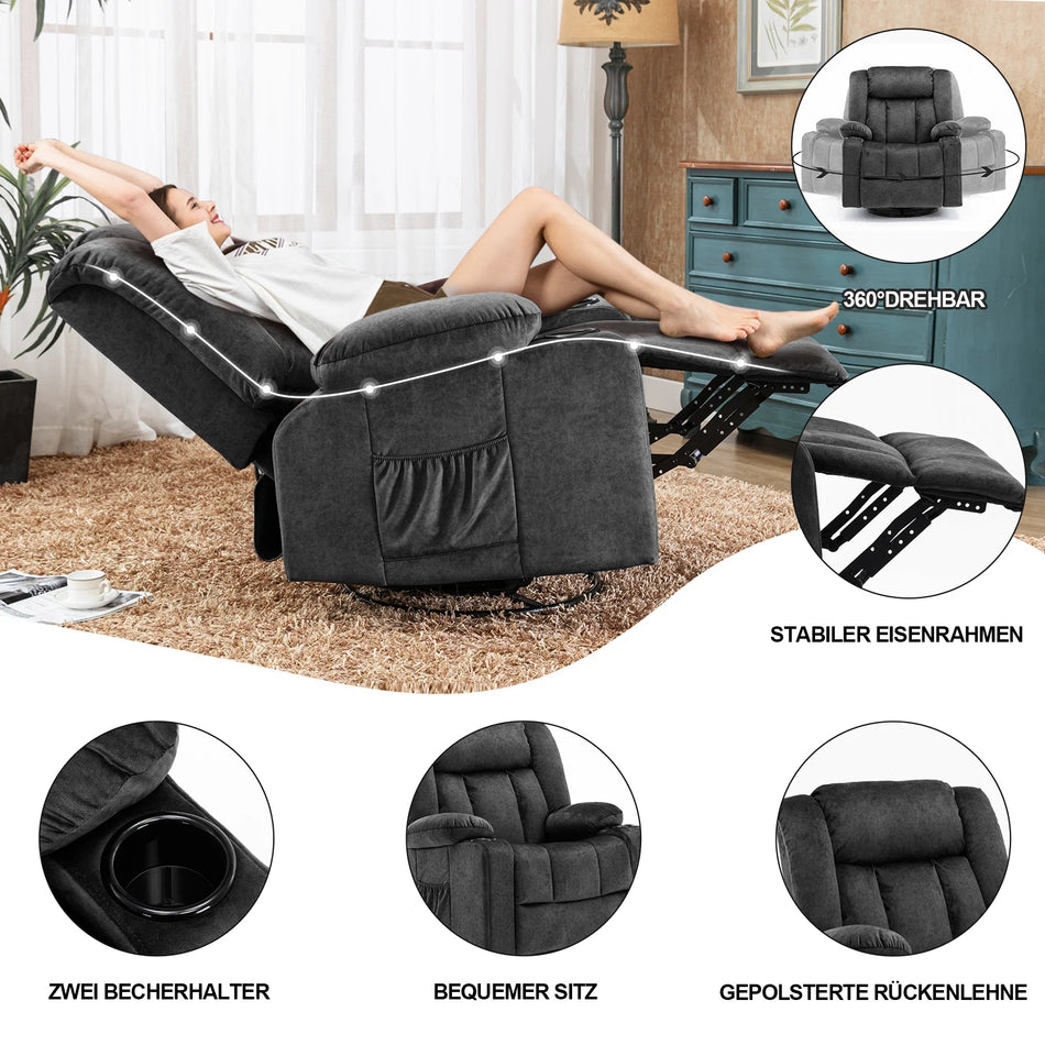 Fotel telewizyjny COMHOMA z regulowanym podnóżkiem i uchwytami na kubki