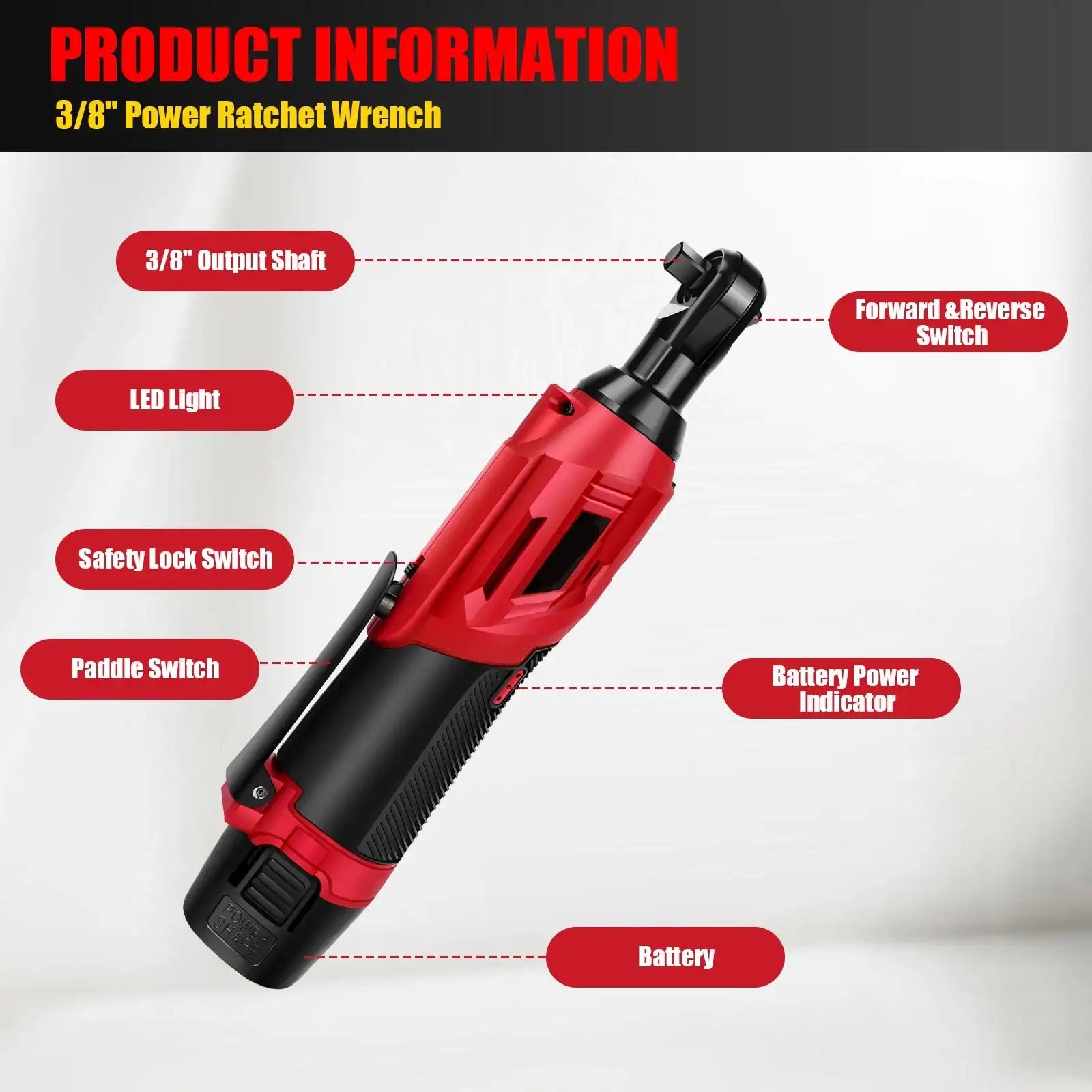 12V Cordless Ratchet Wrench 200Nm 7 Socket Set 2 Batteries