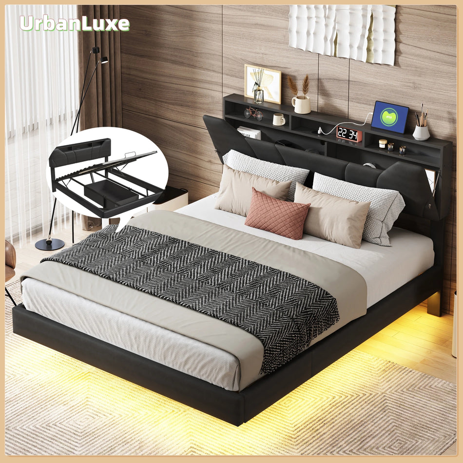 Urban Luxe Postelja 160x200 Cm With LED Strip And Storage Black