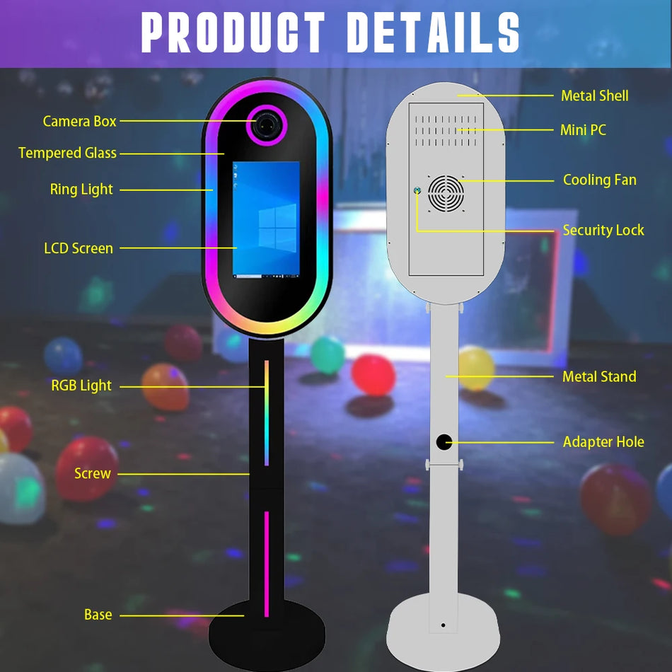 Spoguļa foto kabīne LCD skārienekrāns gredzena gaisma lidojuma kaste