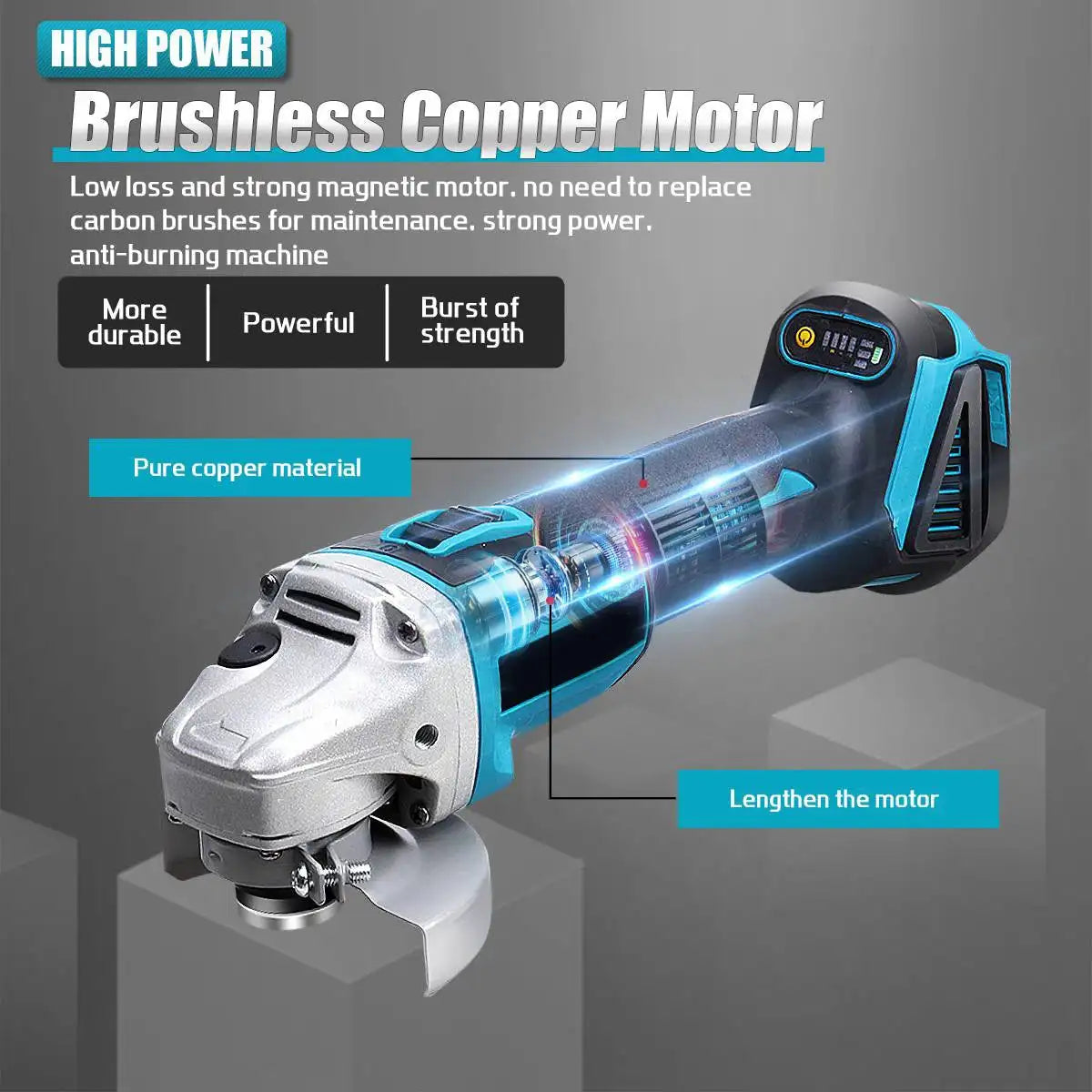125mm Brushless Cordless Angle Grinder 4 Speed Woodworking