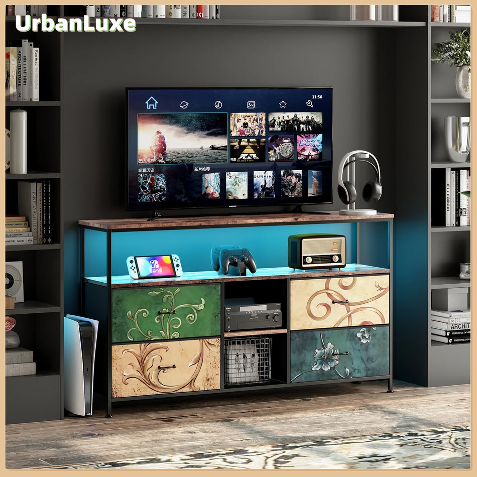 Suporte de TV Urban Luxe com Fita LED e Gavetas de Tecido