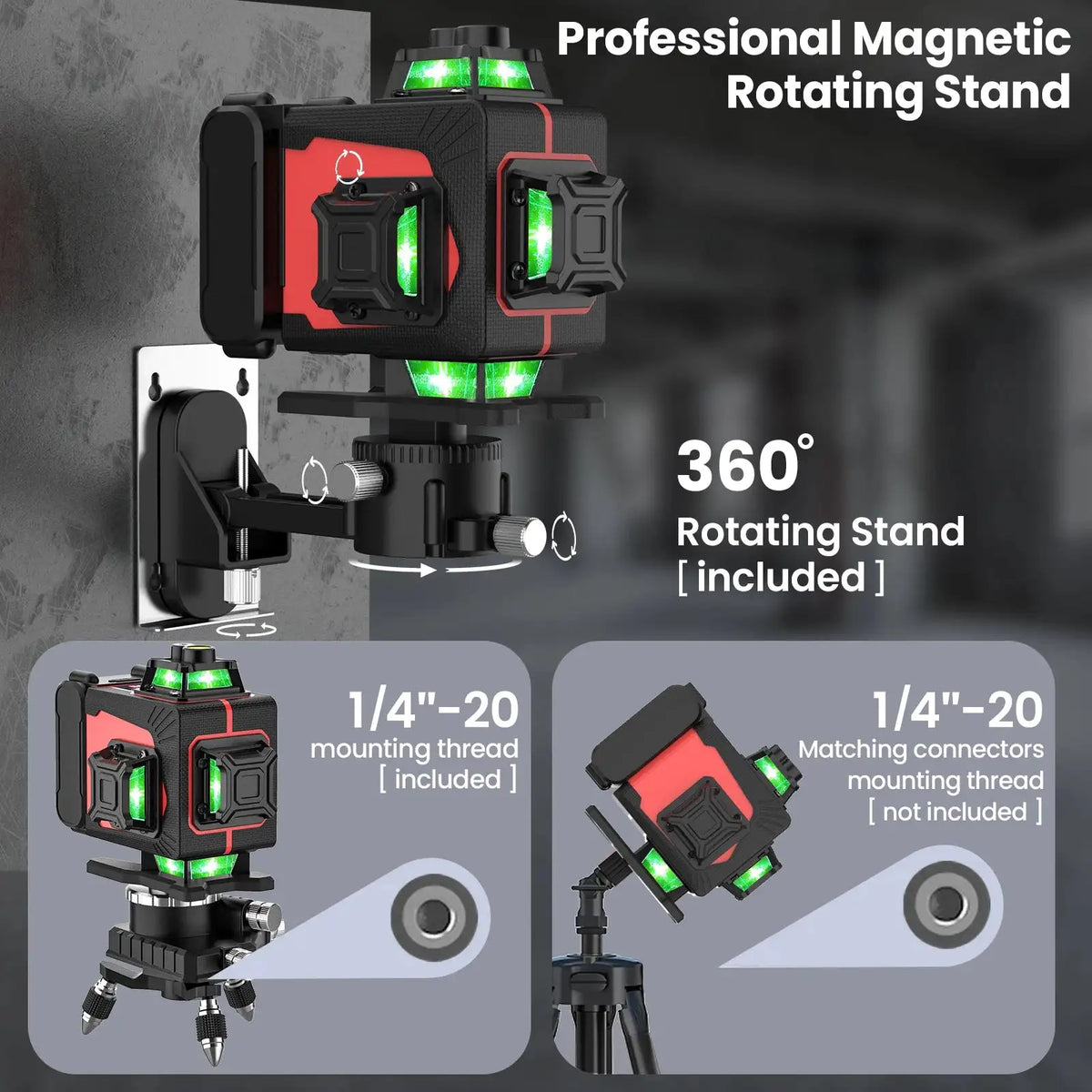 16-Line 4D Green Laser Level - Self-Leveling, 360° Rotation, Range Up To 82 Feet