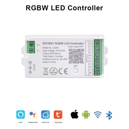 Tuya WiFi LED Controller Alexa Google Home Voice Control RGB RGBW CCT LED Strip Smart Controller APP BT RF Remote 2.4G DC12V-24V RGBW Controller