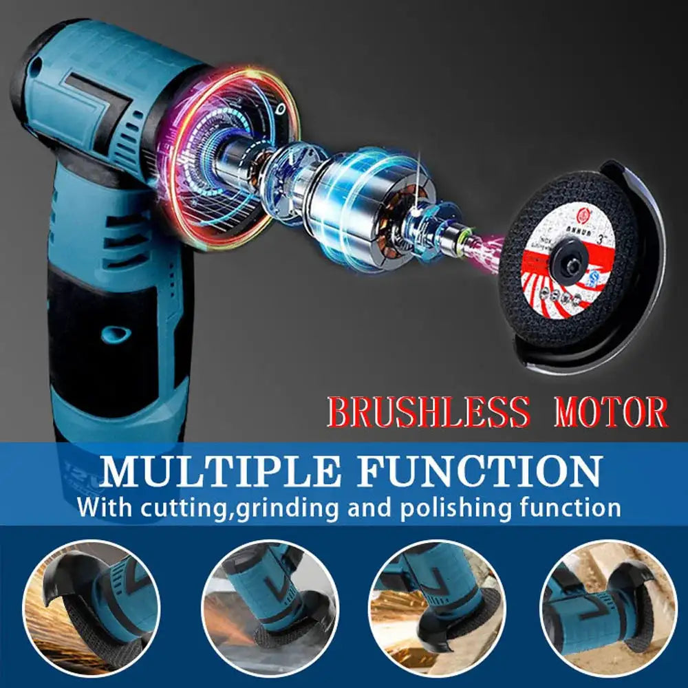 Brushless Cordless Angle Grinder 19500 RPM 12V Li Battery