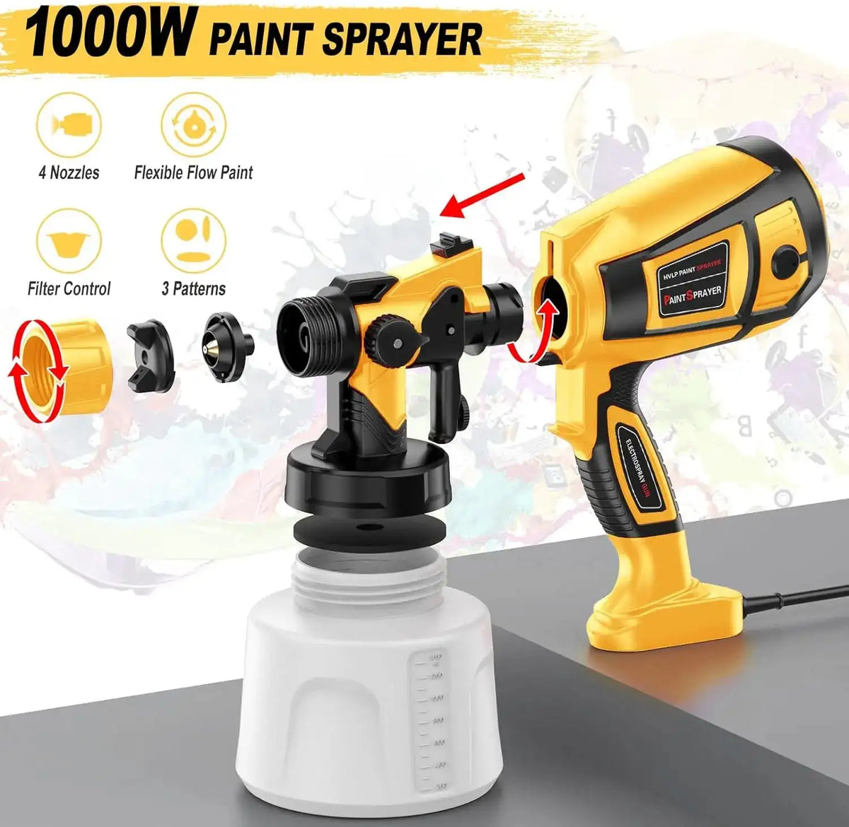 1000W Electric Paint Sprayer 1400ml 4 Nozzles For Furniture