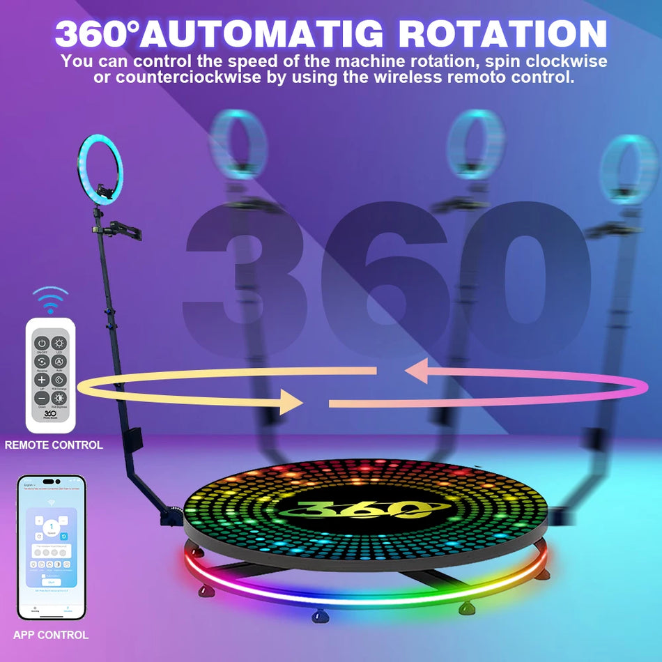 Cabine de Fotos 360 Com Luz de Anel RGB Logótipo Grátis 1 a 5 Pessoas
