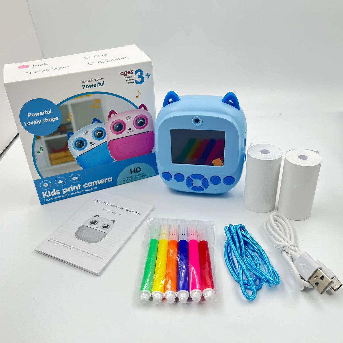 Instant Print Camera With Video Recording - 2.8in Screen blue2paper