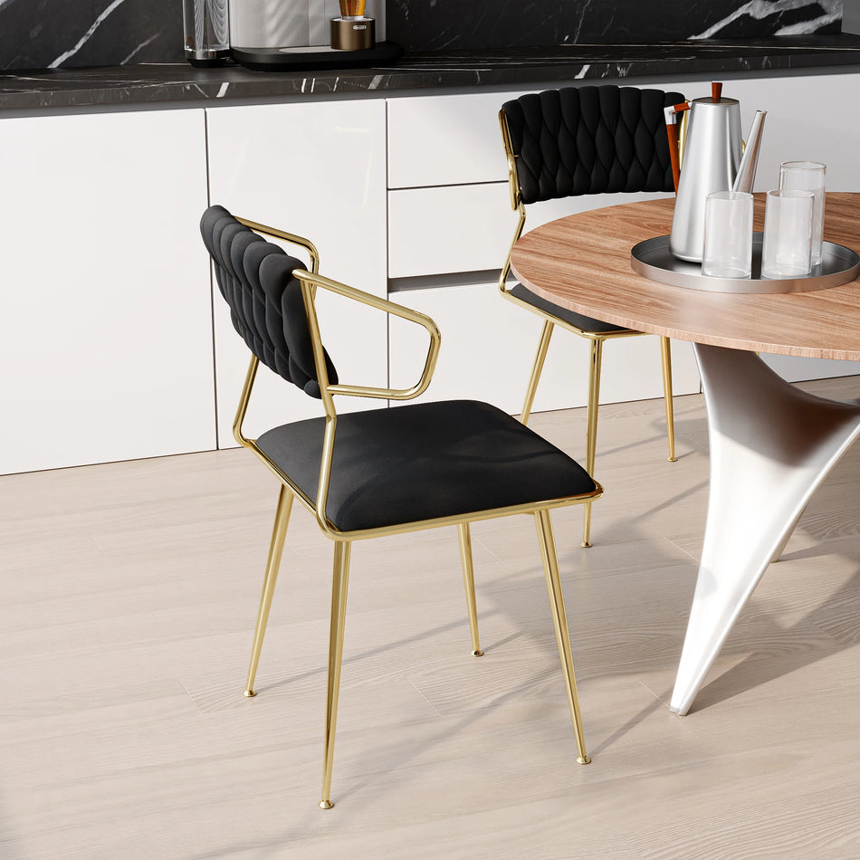 Набор из 2 бархатных обеденных стульев Urban Luxe с подлокотниками черного цвета