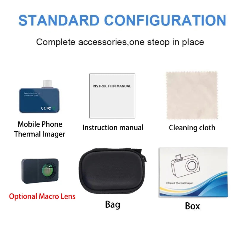 Advanced Android Type-C Thermal Imager 25Hz | TOOLTOP T7 256x192 for Solar Panel Power Fault Detection T7 and Macro Lens