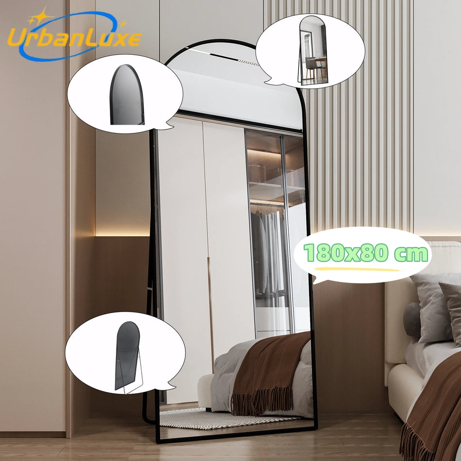 Espelho Arqueado 180x80cm Vidro Temperado Estrutura de Alumínio Preto