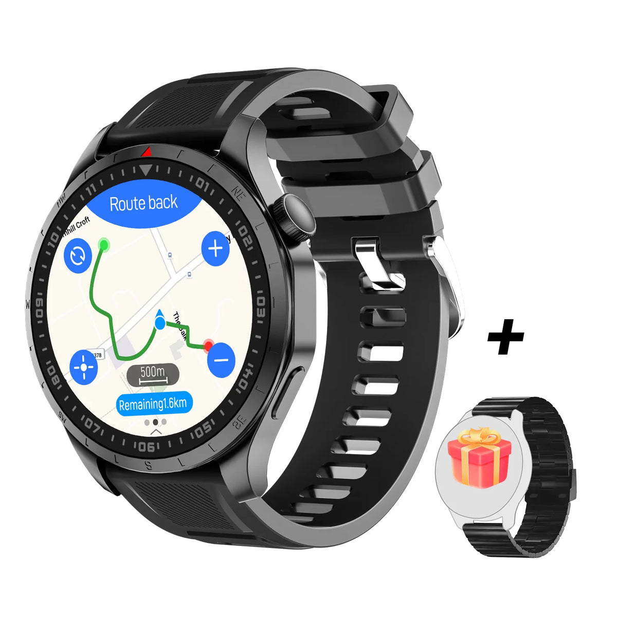 Military GPS Smartwatch &ndash; Offline Maps And Health Monitor Silicone Steel Black / GPS Sport Smartwatch