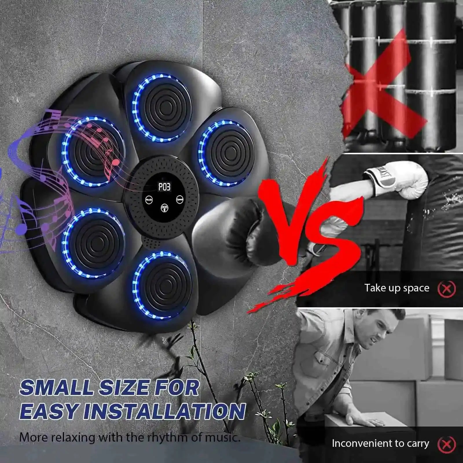 Smart Bluetooth Music Boxing Machine Gloves-9 Modes &amp; 9-Speed Training,Auto Color-Change Hit Counter Home Gym/Office,Adults&amp;Kids