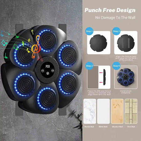 Smart Bluetooth Music Boxing Machine Gloves-9 Modes &amp; 9-Speed Training,Auto Color-Change Hit Counter Home Gym/Office,Adults&amp;Kids