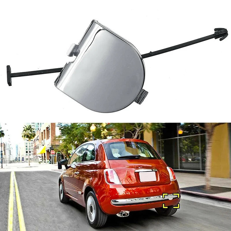 Fiat 500 Rear Bumper Tow Eye Cover Cap, Chrome Plastic