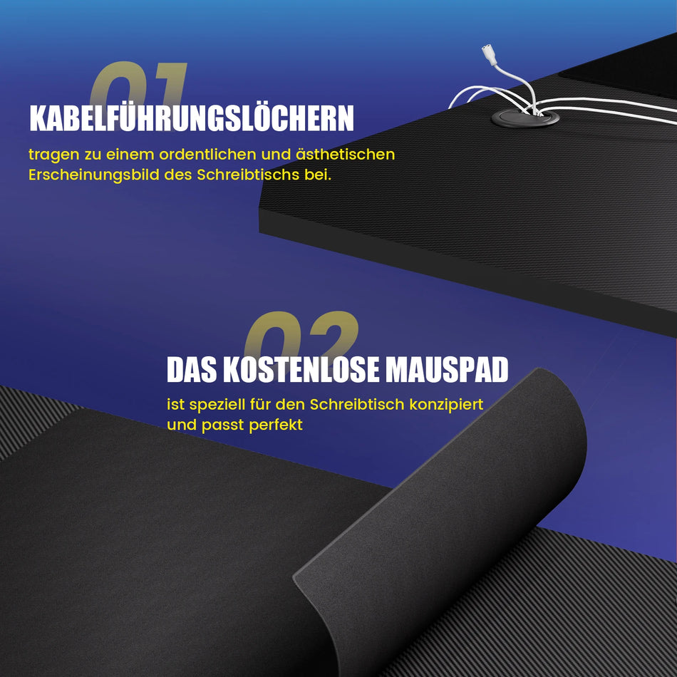 GTPLAYER Gaming Desk 120x60cm Carbon Fiber Surface LED Black