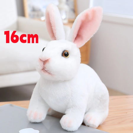 Realistic Rabbit Plush Doll - Cute Furry Bunny Toy for Home Decoration Small Squat White