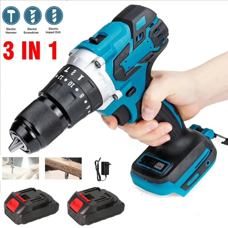 3 In 1 Impact Drill Hammer Screwdriver 520 Nm 4000 RPM With 2XBattery / spain