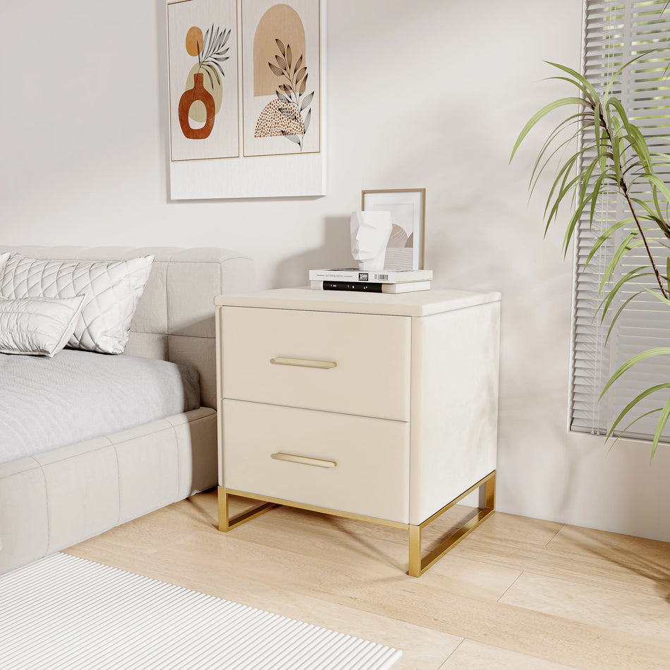 Kaupunkiluxe Samettiset Yöpöydät 2 Laatikoilla Kultajalat Beige