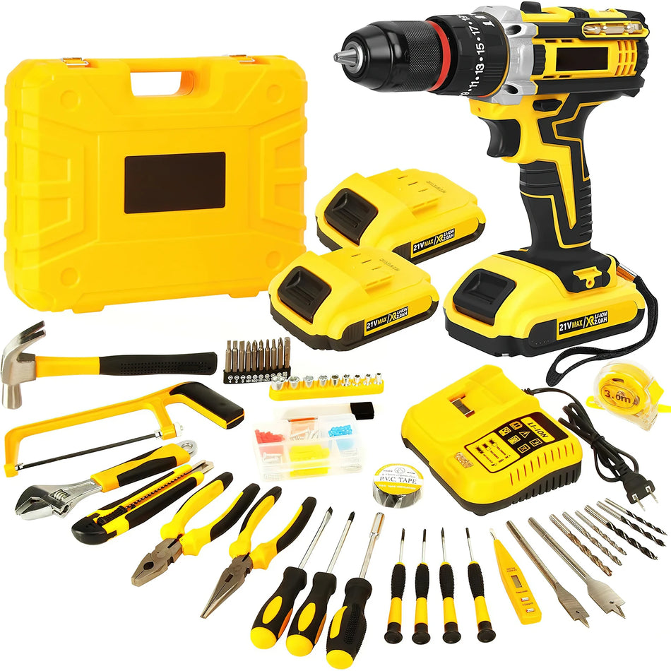 120PCS Kit de Taladro Inalámbrico 21V – Alto Par 45Nm, Impacto
