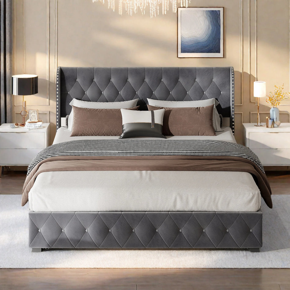 UrbanLuxe 180x200 Postelja iz žameta s shranjevanjem in pnevmatskim dvigom