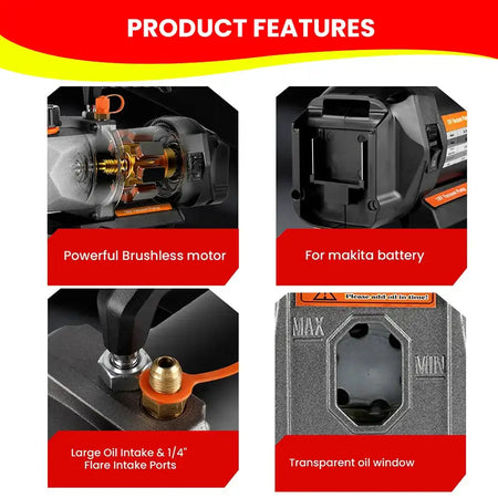 Cordless Vacuum Pump 7CFM 0.5HP For Refrigerator Vacuum 18V