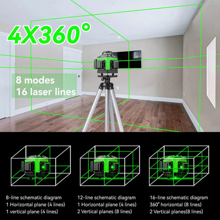 Self Leveling Laser Level 8 12 16 Line Modes Tripod