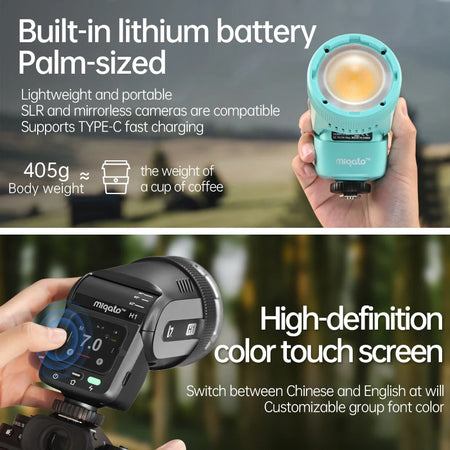 JINBEI H1 Round Head LED Speedlite - 2 in 1 Flash &amp; Video Light for Canon, Nikon, Sony