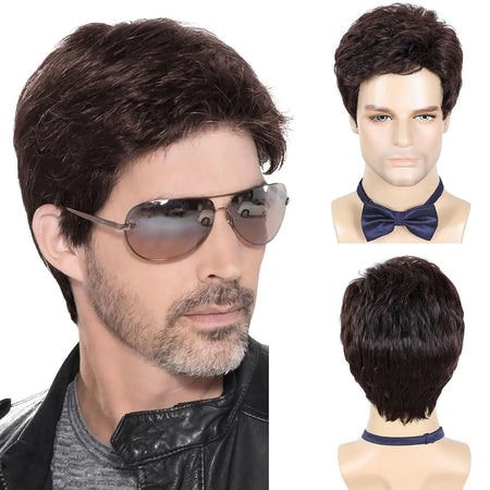 Short Silver Gray Synthetic Wig for Men - Heat Resistant Cosplay and Daily Use