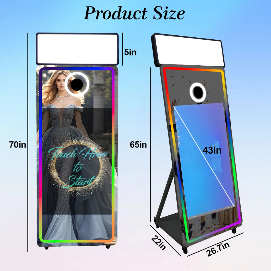 65in Magic Mirror Booth ar 43in Touch Screen Flight Case
