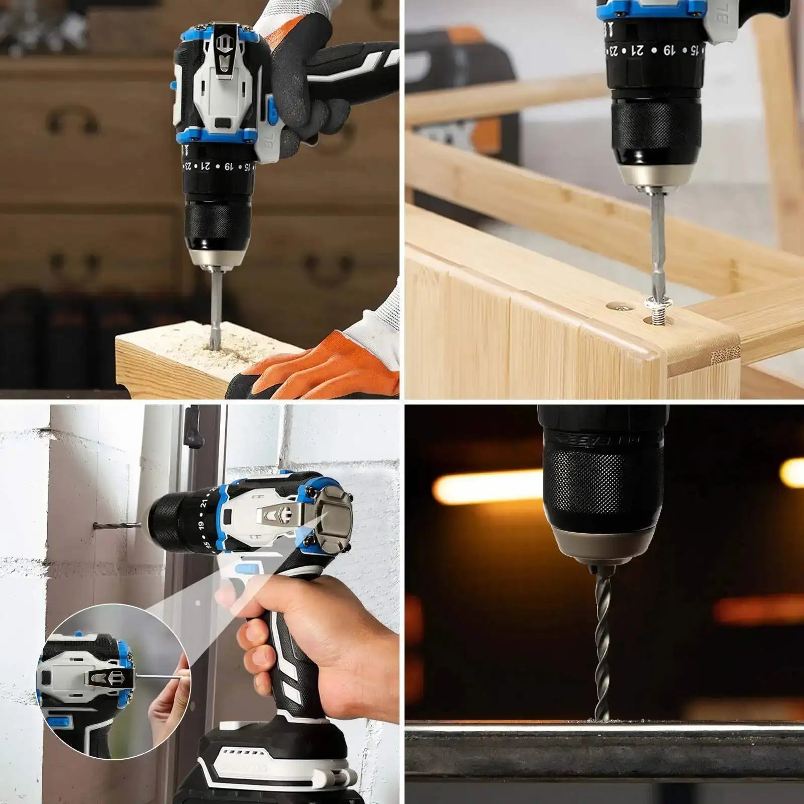 Brushless Cordless Drill ThreeIn1 With Light 70Nm TwoSpeed